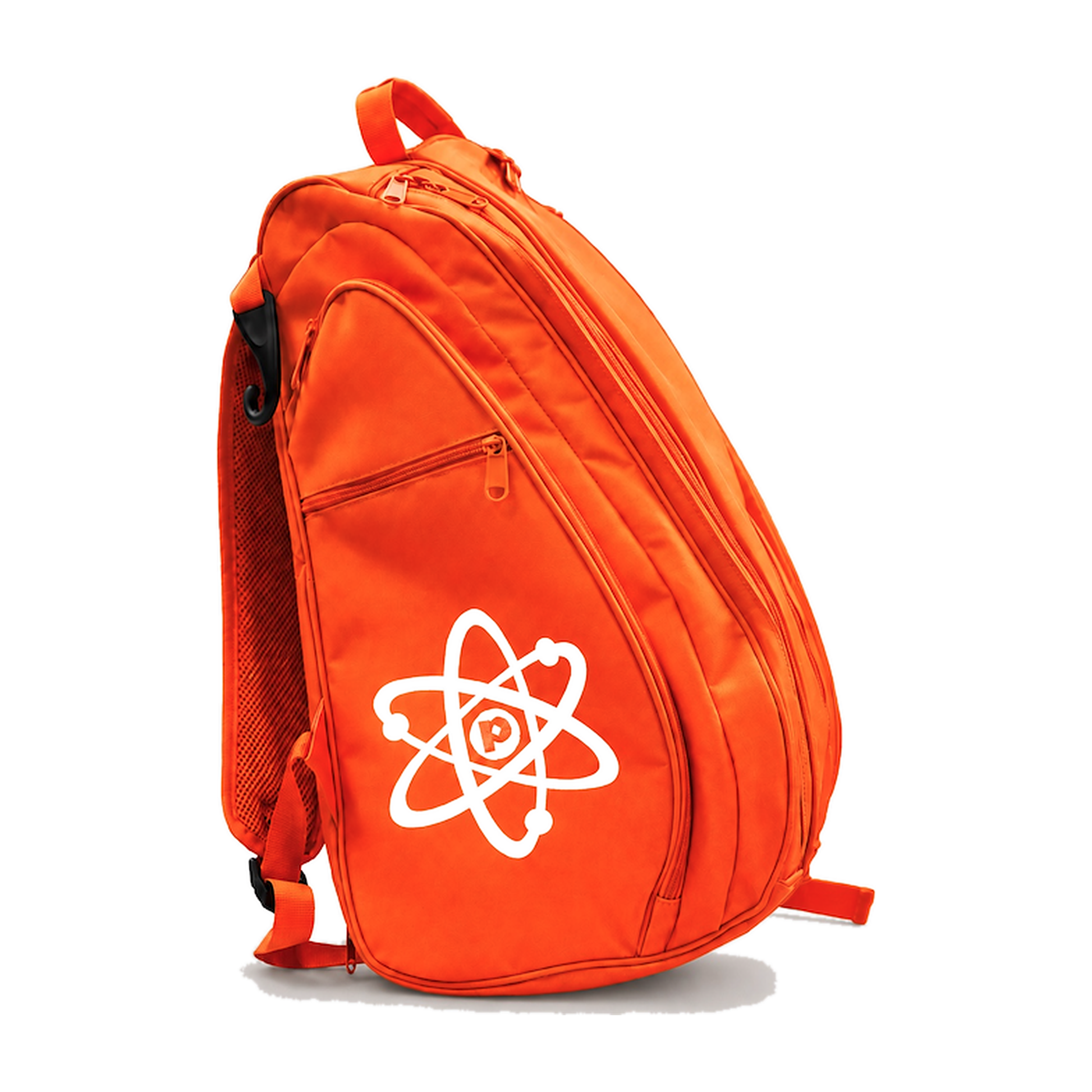 Project Coyote Backpack in safety orange with the white Proton atom on the front panel