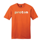 Project Coyote Tee in safety orange, front view with the two-tone proton wordmark