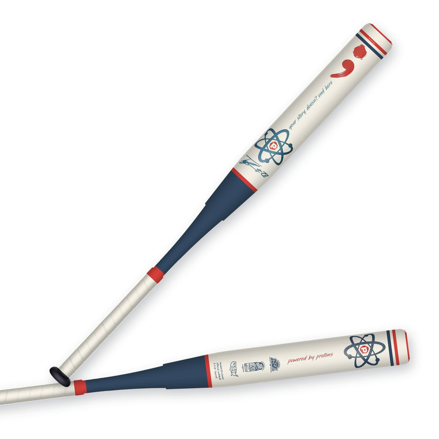 The Ervine Semicolon slowpitch softball bat — cream, navy and red